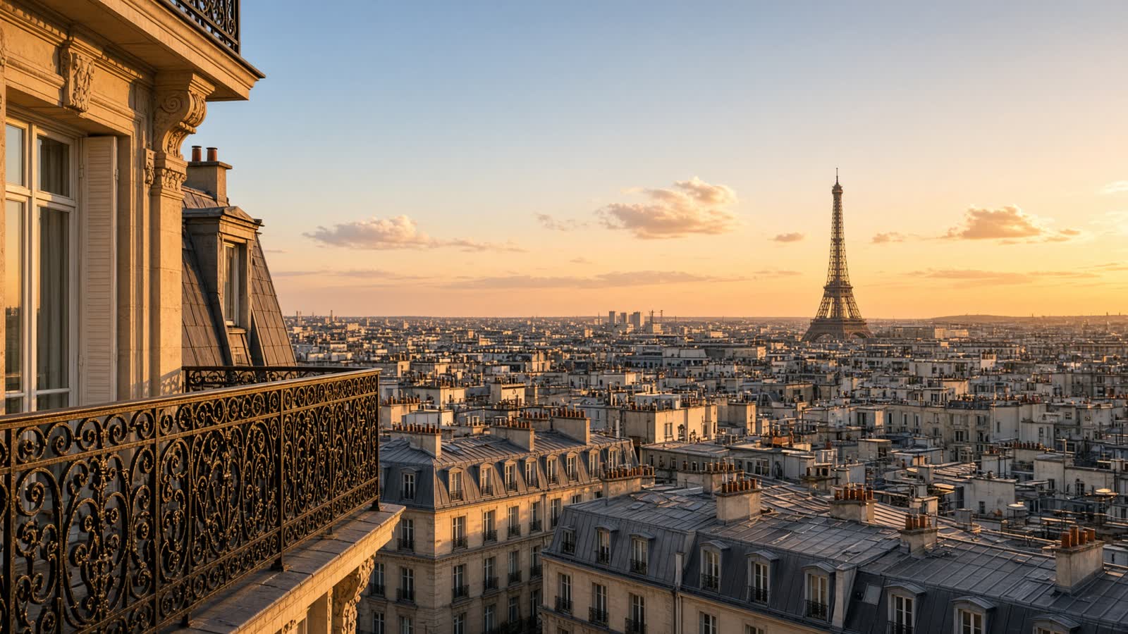 Illustration d’ambiance, toits de Paris et tour Eiffel