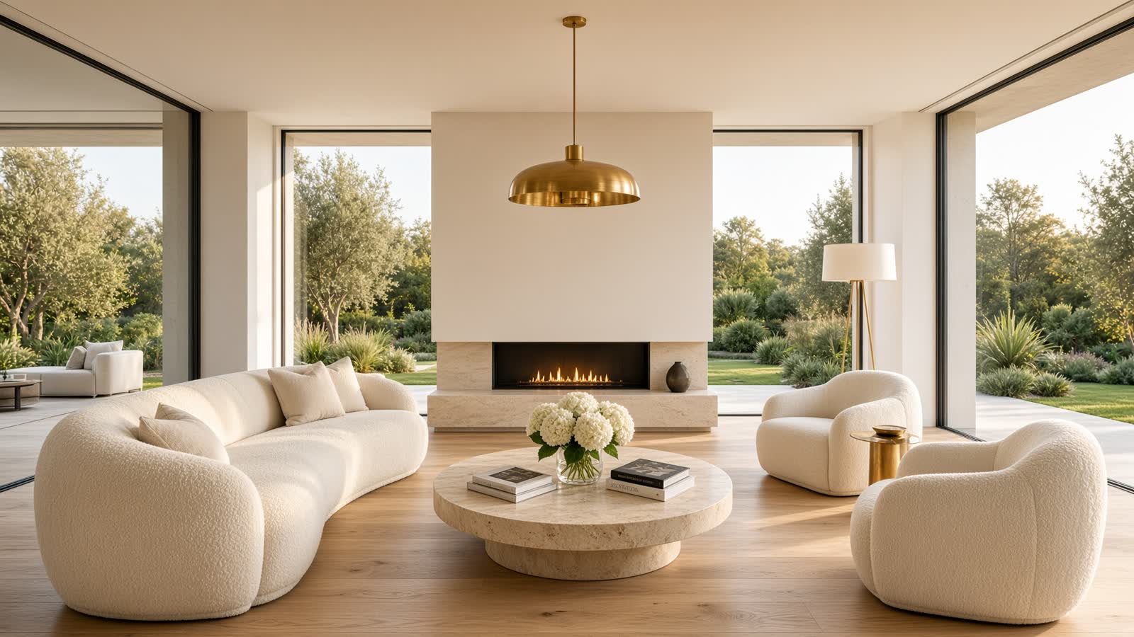 Illustration d’ambiance, séjour d’une villa contemporaine